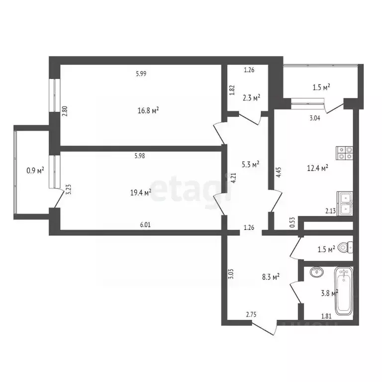 2-к кв. Ямало-Ненецкий АО, Новый Уренгой Созидателей мкр, 4/1 (69.8 м) - Фото 1