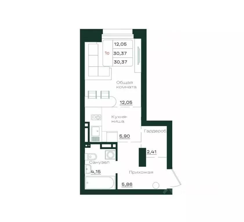 Студия Алтайский край, Барнаул просп. Строителей, 18к1 (30.0 м) - Фото 2