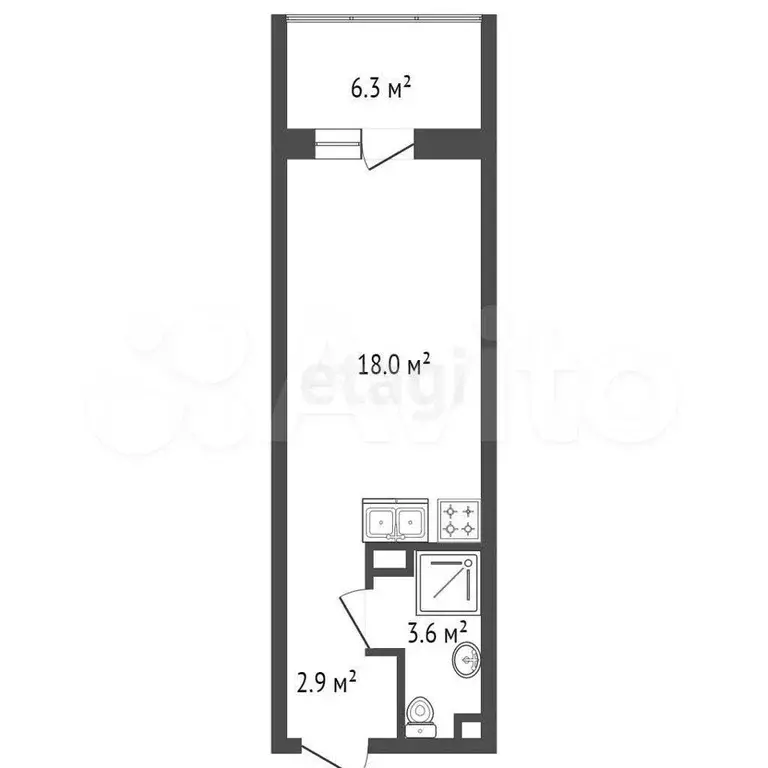 Квартира-студия, 24,5 м, 10/12 эт. - Фото 0