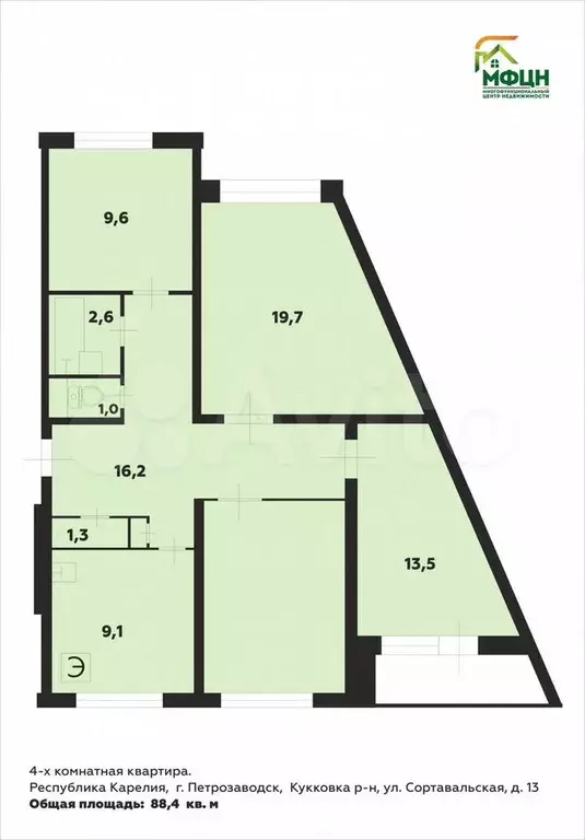 4-к. квартира, 88,4 м, 4/9 эт. - Фото 0