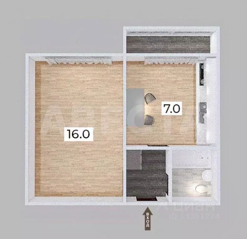 1-к кв. Омская область, Омск ул. Рабиновича, 123 (28.2 м) - Фото 2