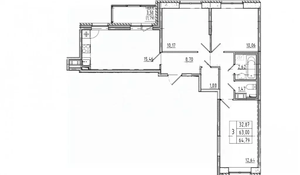 3-к кв. Санкт-Петербург, Санкт-Петербург, Колпино Загородная ул., 45к3 ... - Фото 1