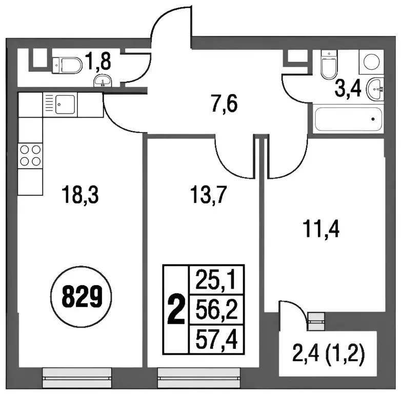 2-к кв. Москва Тагильская ул., 4В (58.0 м) - Фото 1