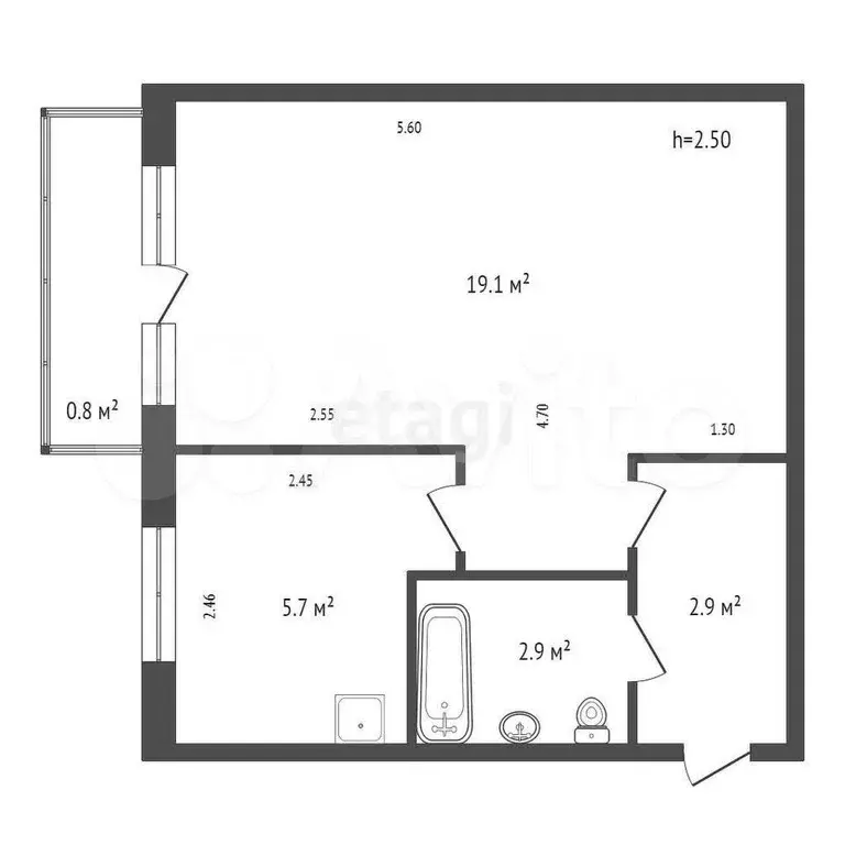 1-к. квартира, 31,4 м, 2/5 эт. - Фото 0