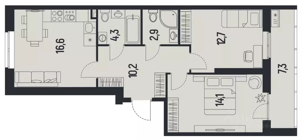 2-к кв. Пермский край, Пермь Ераничи мкр,  (64.5 м) - Фото 1