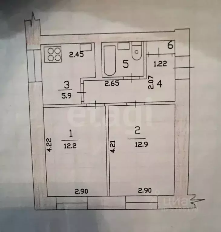 2-к кв. Татарстан, Казань ул. Маршала Чуйкова, 53 (40.0 м) - Фото 1