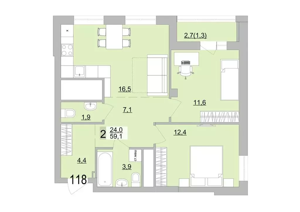 2-комнатная квартира: Екатеринбург, Черкасская улица, 5к3 (59.1 м) - Фото 0