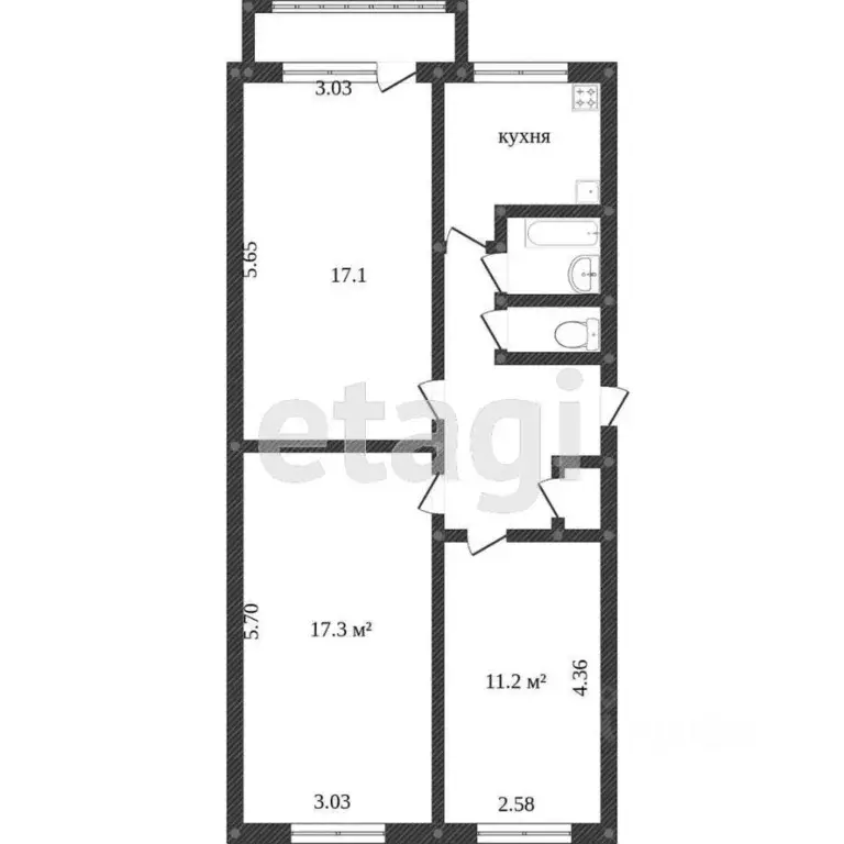 3-к кв. Калужская область, Калуга ул. Степана Разина, 48 (63.2 м) - Фото 2