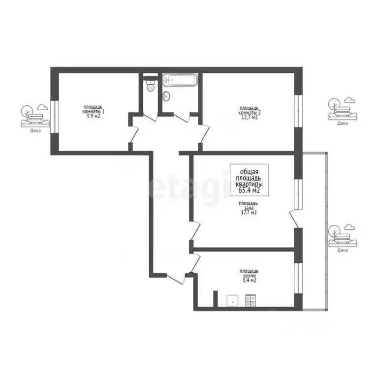 3-к кв. Томская область, Томск тракт Иркутский, 89 (65.4 м) - Фото 1
