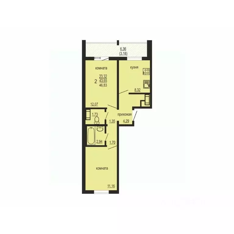 2-к кв. Челябинская область, Челябинский городской округ, пос. ... - Фото 1