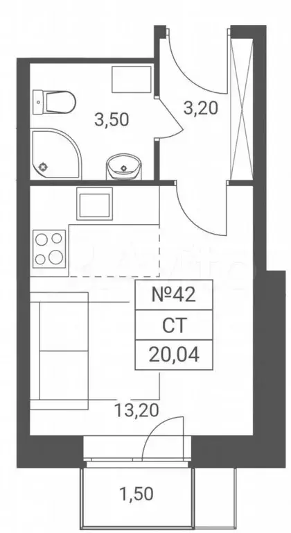 Квартира-студия, 20 м, 5/11 эт. - Фото 1