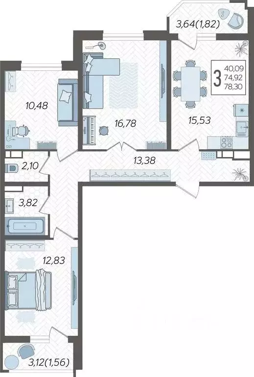 3-к кв. Краснодарский край, Краснодар Уральская ул., 87/7 (79.45 м) - Фото 1