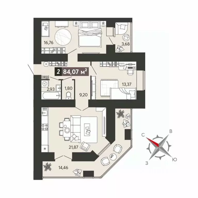 2-к кв. Пензенская область, Пенза ул. 8 Марта, 31к4 (84.07 м) - Фото 1