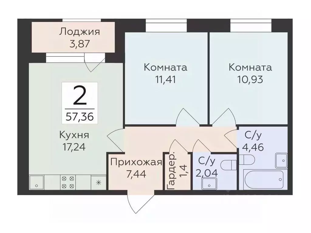 2-к кв. Воронежская область, Воронеж ул. Матросова, 60 (57.36 м) - Фото 0