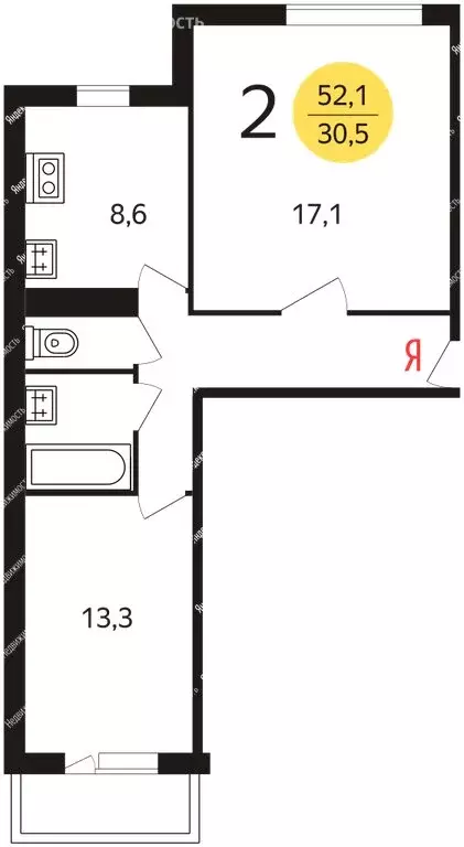 2-комнатная квартира: Москва, улица Академика Челомея, 8к2 (52 м) - Фото 1
