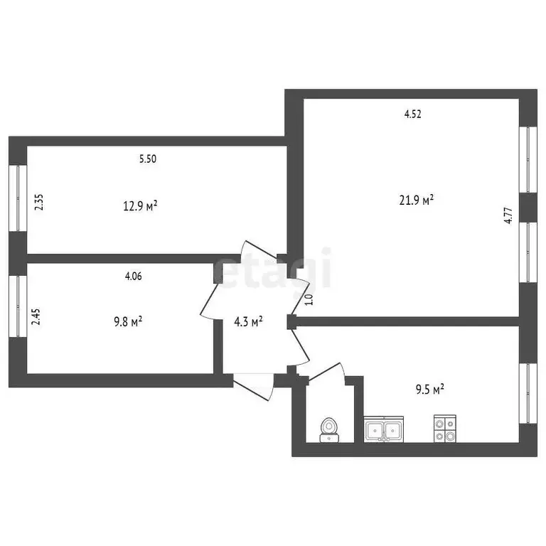 1к в 3-комнатной квартире (12.9 м) - Фото 0
