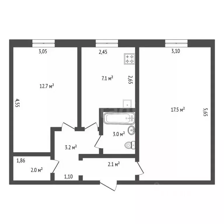 2-к кв. Амурская область, Благовещенск ул. Ленина, 87 (47.6 м) - Фото 1