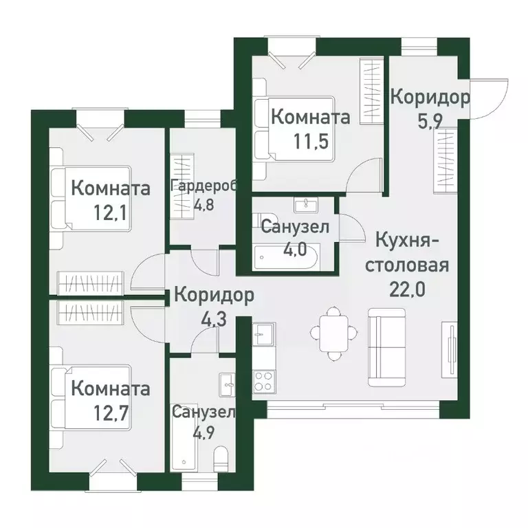 3-к кв. Челябинская область, Челябинский городской округ, пос. ... - Фото 1