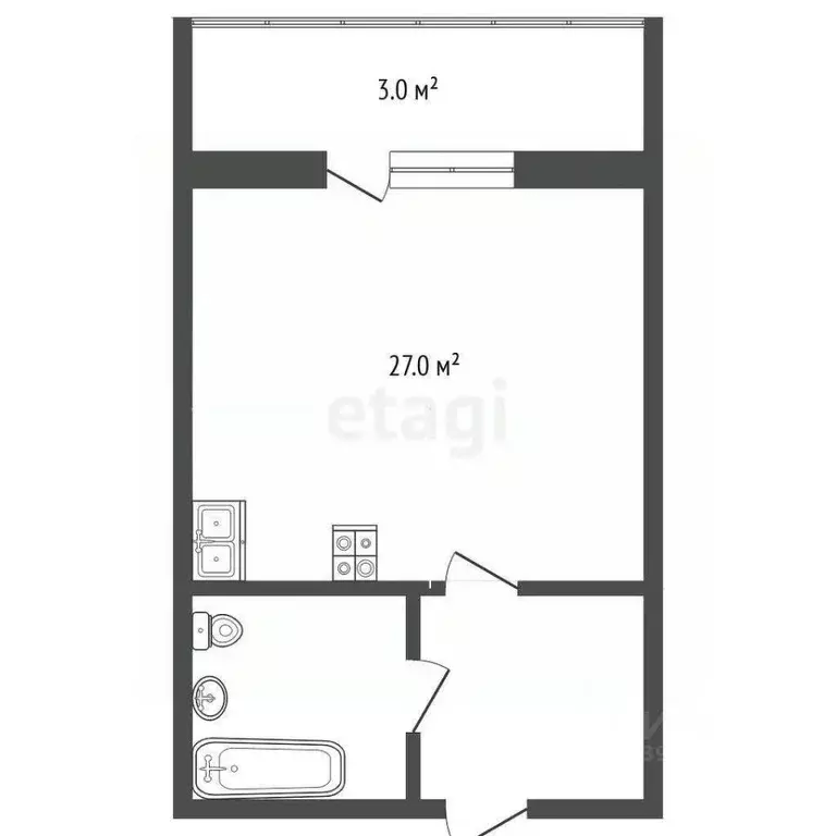 Студия Тюменская область, Тюмень ул. Новоселов, 115 (15.7 м) - Фото 1
