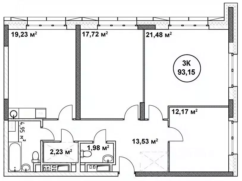 3-к кв. Нижегородская область, Нижний Новгород ул. Родионова (93.15 м) - Фото 1
