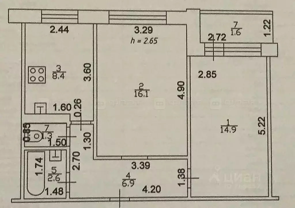 2-к кв. Татарстан, Казань ул. Рашида Вагапова, 15 (51.8 м) - Фото 2