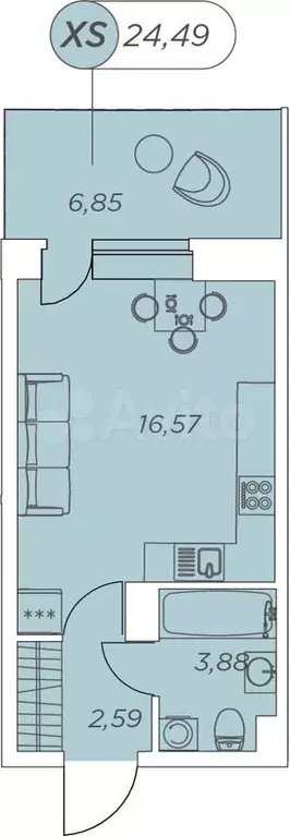 Квартира-студия, 24,5 м, 8/12 эт. - Фото 0