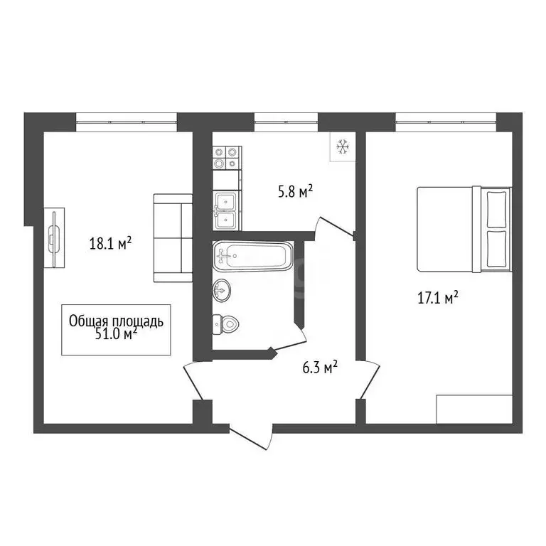 2-комнатная квартира: Новосибирск, улица Римского-Корсакова, 11 (51 м) - Фото 1