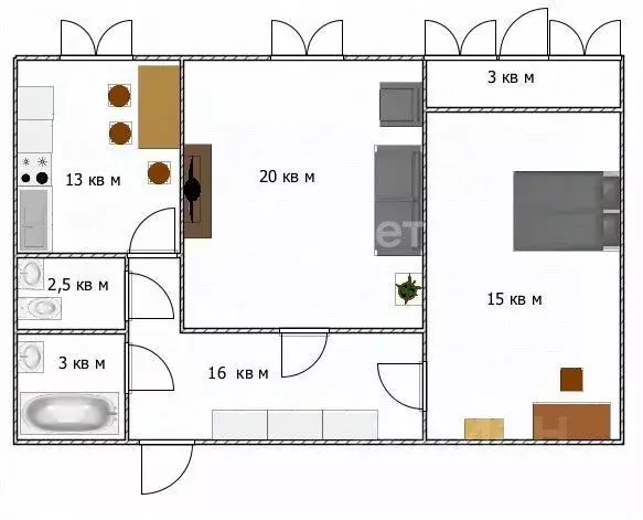 2-к кв. Ульяновская область, Ульяновск ул. Островского, 60 (70.2 м) - Фото 1