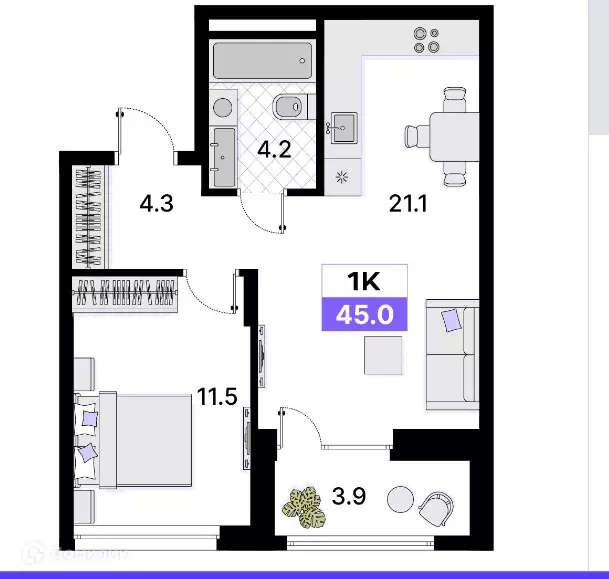 Продаётся 1-к квартира, 45 м - Фото 0