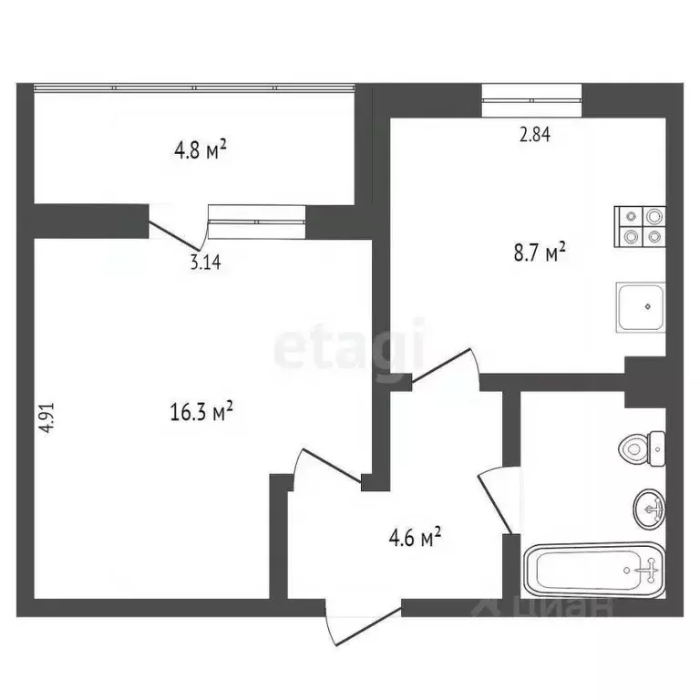 1-к кв. Тюменская область, Тюмень Солнечный проезд, 22 (34.1 м) - Фото 2