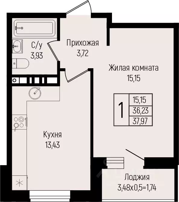 1-к кв. Краснодарский край, Краснодар ул. Михаила Барибана (37.97 м) - Фото 0