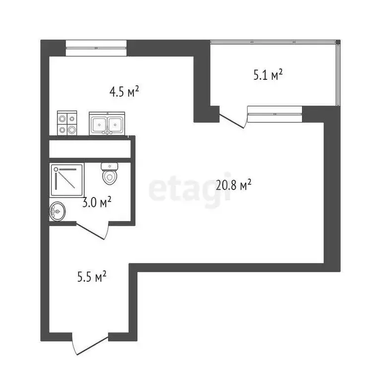 Квартира-студия: Тюмень, Дамбовская улица, 29к1 (33.8 м) - Фото 0