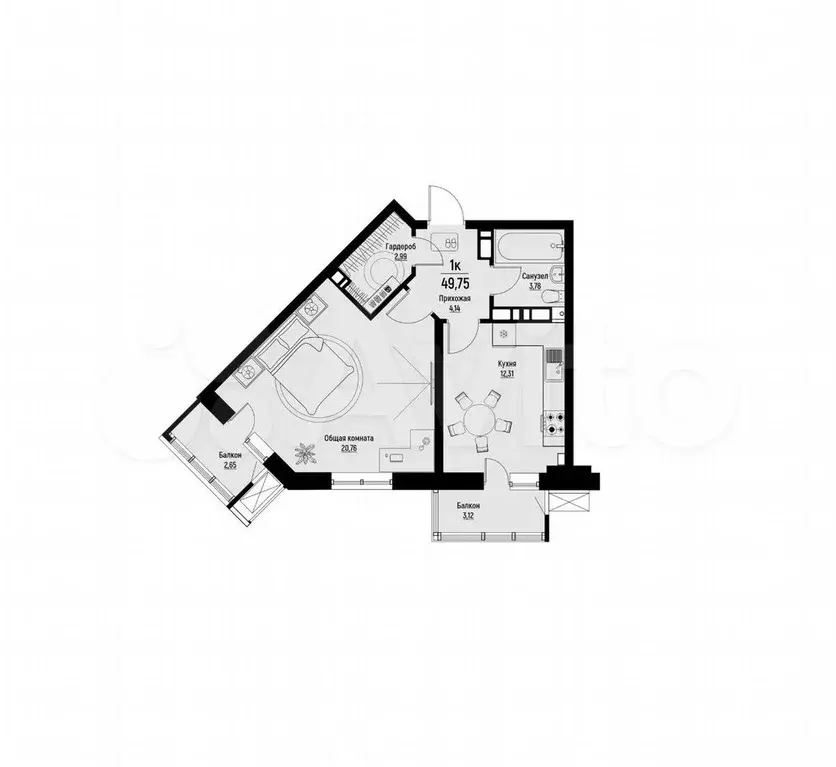 1-к. квартира, 49,8 м, 12/12 эт. - Фото 0