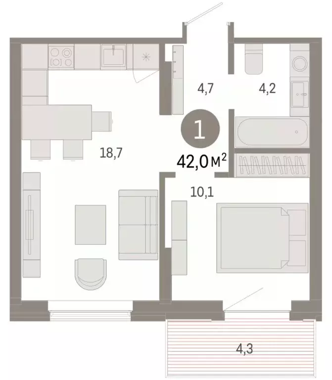 1-к кв. Омская область, Омск  (41.98 м) - Фото 1