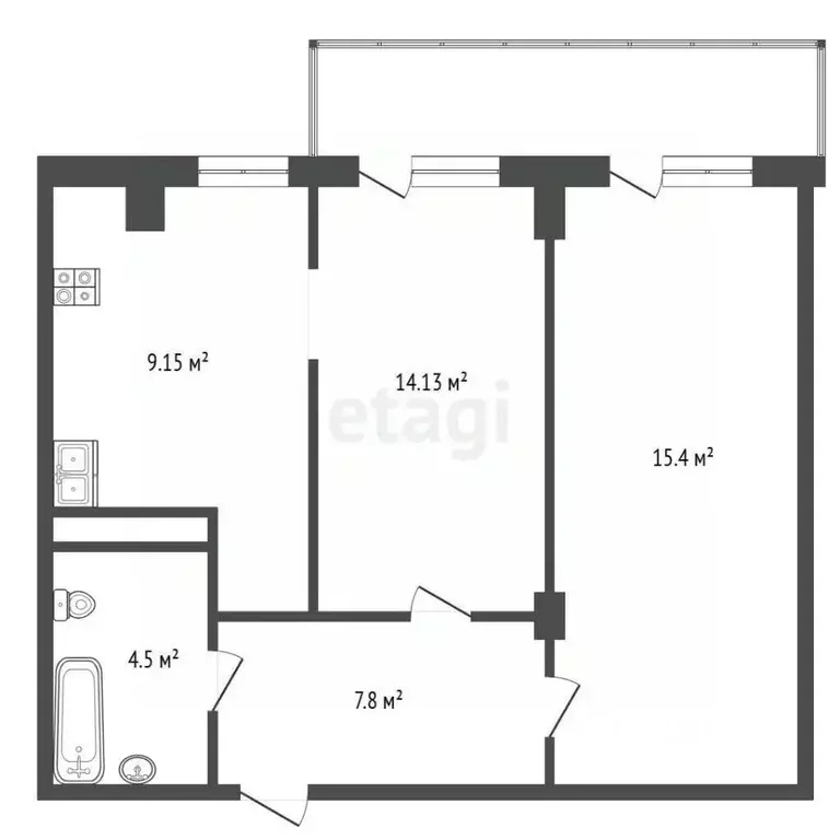 2-к кв. Тюменская область, Тюмень ул. Прокопия Артамонова, 13 (48.7 м) - Фото 1