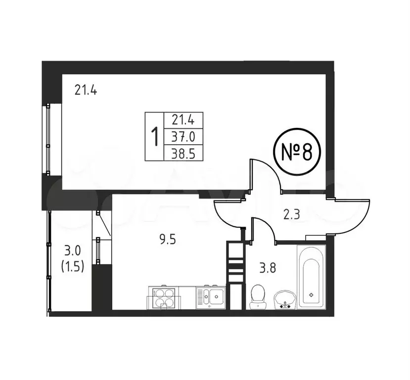 1-к. квартира, 38,5 м, 1/12 эт. - Фото 0