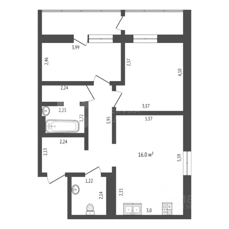 2-к кв. Тюменская область, Тюмень ул. Ю.-Р.Г. Эрвье, 30к4 (61.0 м) - Фото 1