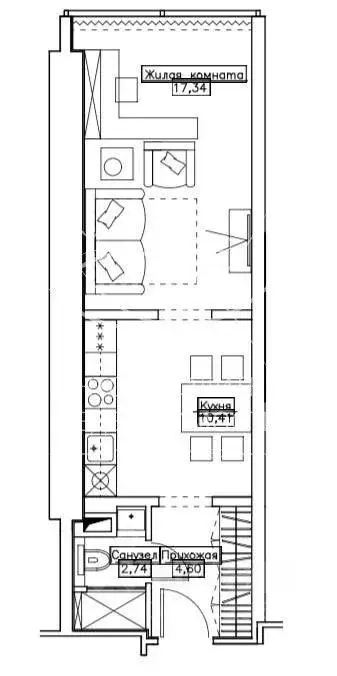 Квартира, 1 комната, 37.29 м - Фото 2