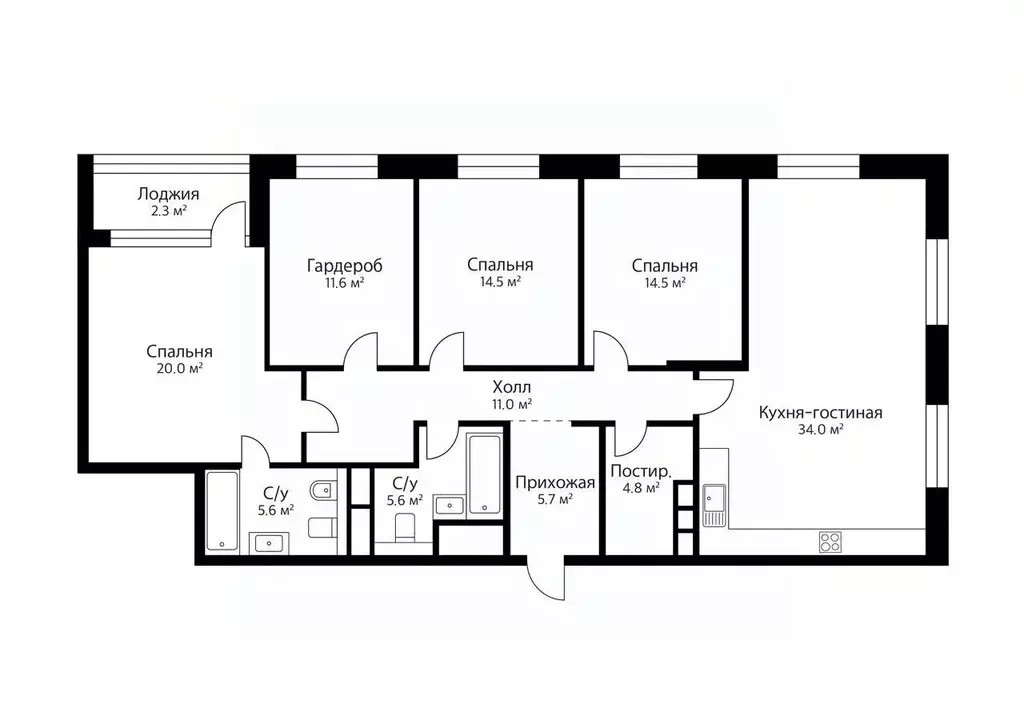 5-к кв. Москва Новоалексеевская ул., 16К5 (129.6 м) - Фото 2