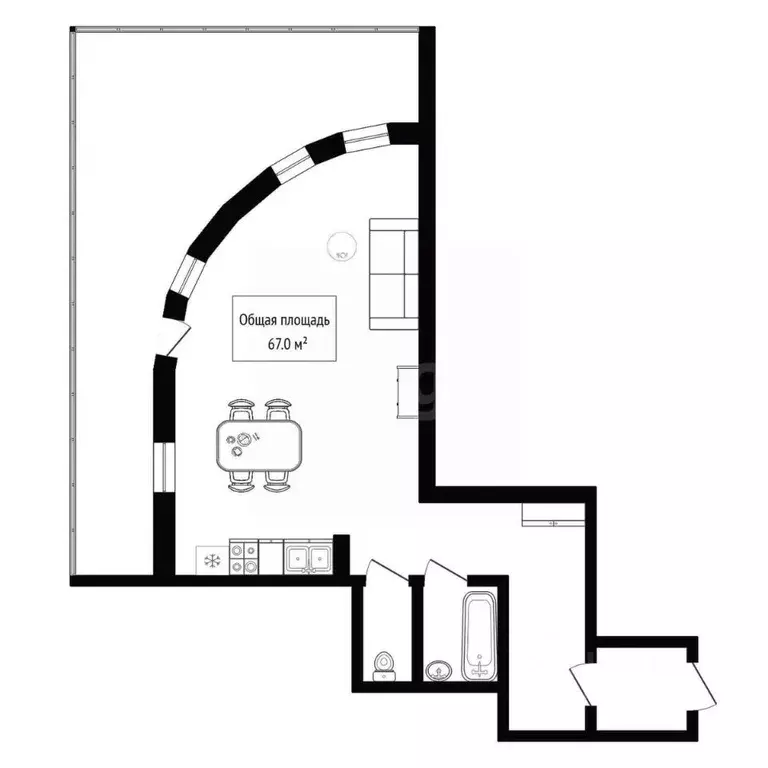 Студия Новосибирская область, Новосибирск ул. Красина, 56 (38.7 м) - Фото 2