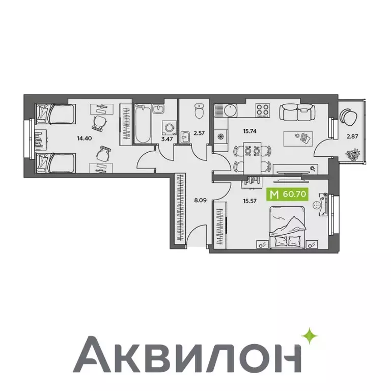 2-к кв. Архангельская область, Северодвинск Аквилон Север жилой ... - Фото 0