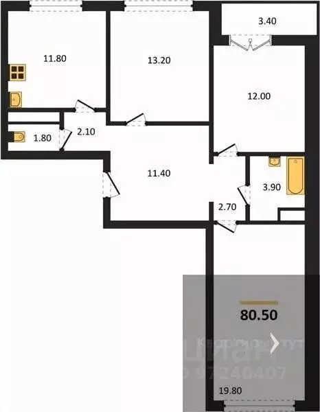 3-к кв. Воронежская область, Новоусманский район, пос. Отрадное ул. ... - Фото 1