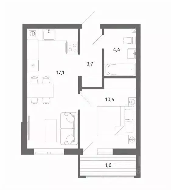 1-к кв. Калининградская область, Гурьевск ул. Лазурная, 18к2 (37.2 м) - Фото 1