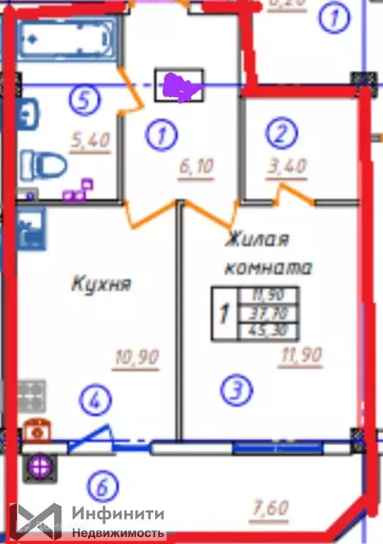 Продаётся 1-к квартира, 45.6 м - Фото 1