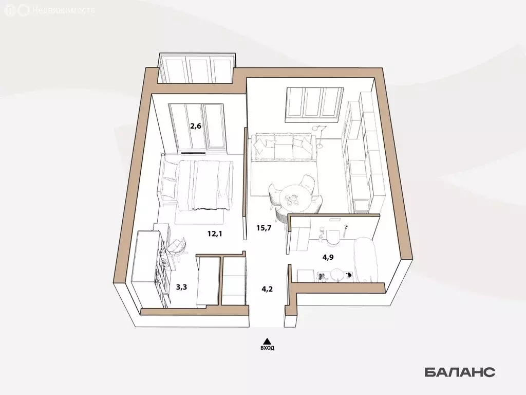 1-комнатная квартира: Тюмень, улица Республики, 204к17 (40.2 м) - Фото 1