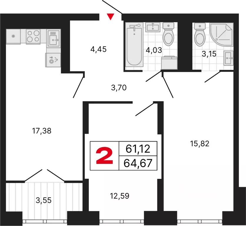 2-к кв. Свердловская область, Екатеринбург ул. Студенческая, 1Нк4 ... - Фото 1