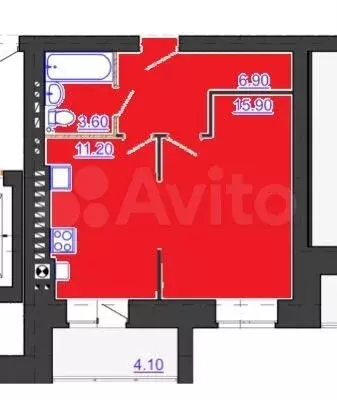 1-к. квартира, 41,6 м, 7/10 эт. - Фото 0