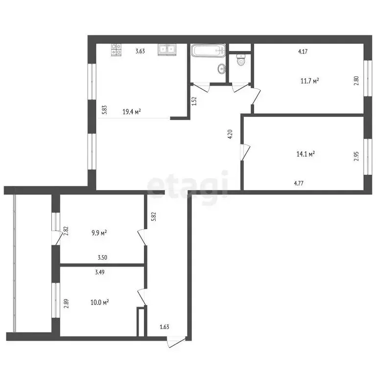 4-комнатная квартира: Тюмень, Широтная улица, 156/1 (90 м) - Фото 1