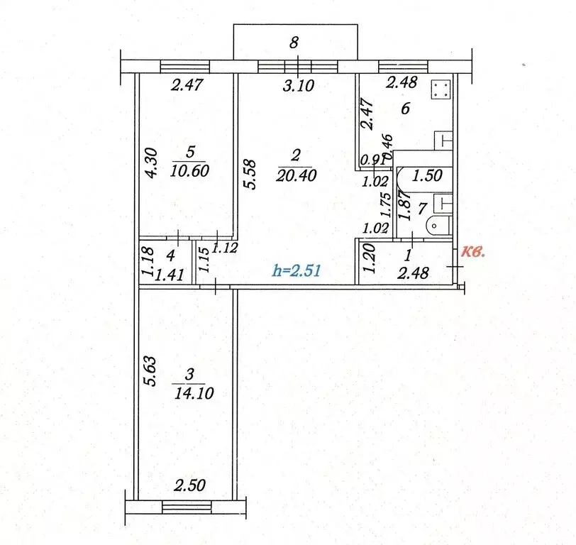 3-комнатная квартира: Чебоксары, улица Пирогова, 8 (60.7 м) - Фото 0