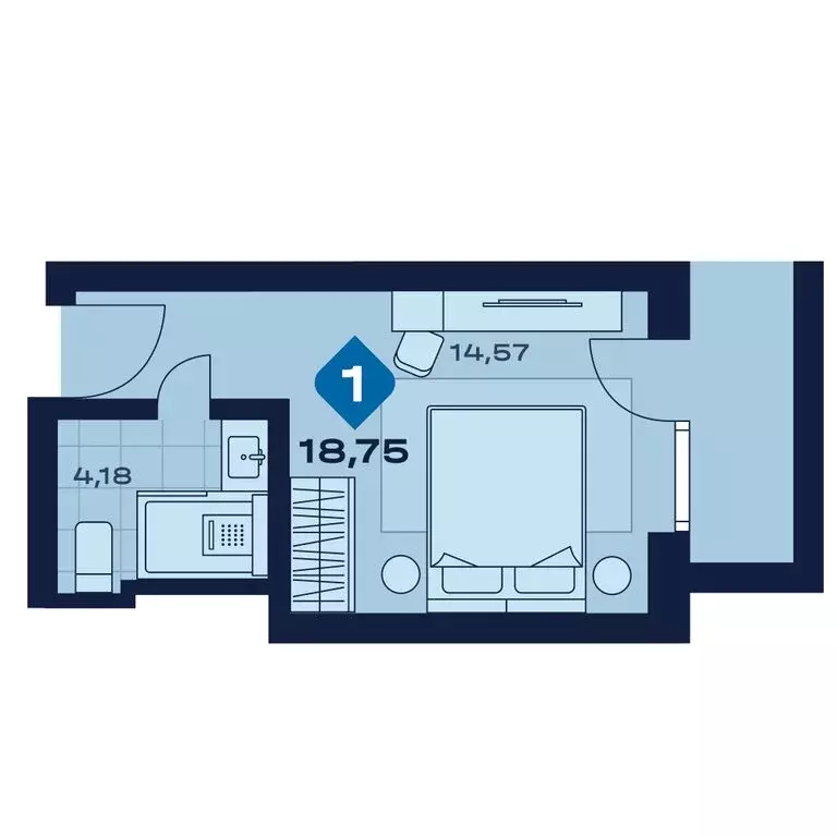 1-комнатная квартира: Челябинская область, Миасс (18.75 м) - Фото 1